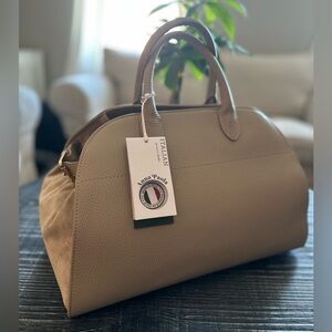 Anna Paola Taupe Pebbled Leather Satchel